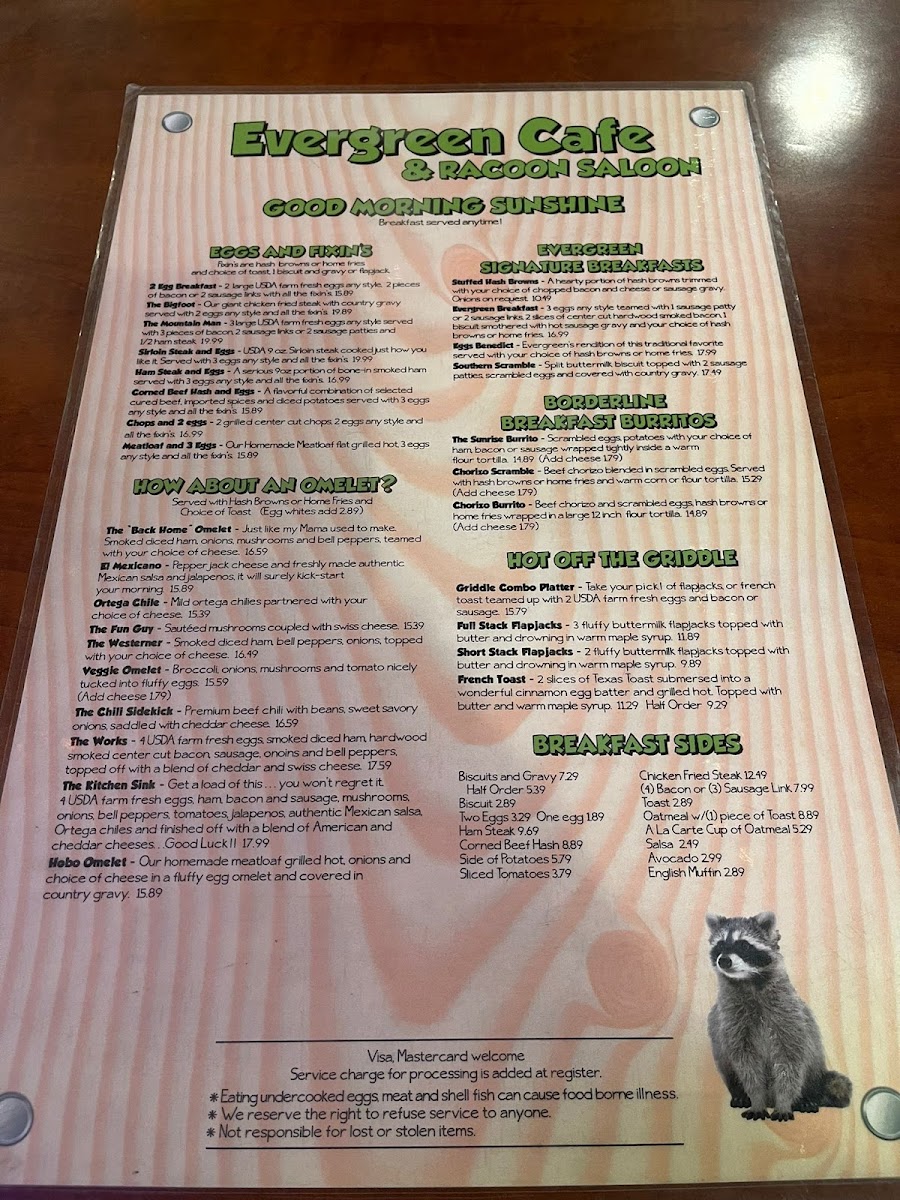 Menu Evergreen Cafe & Racoon Saloon-5